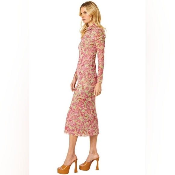 MISA Los Angeles Viviene Paisley Mesh Dress, Size XS, Pink/Green, NWT - Picture 3 of 11